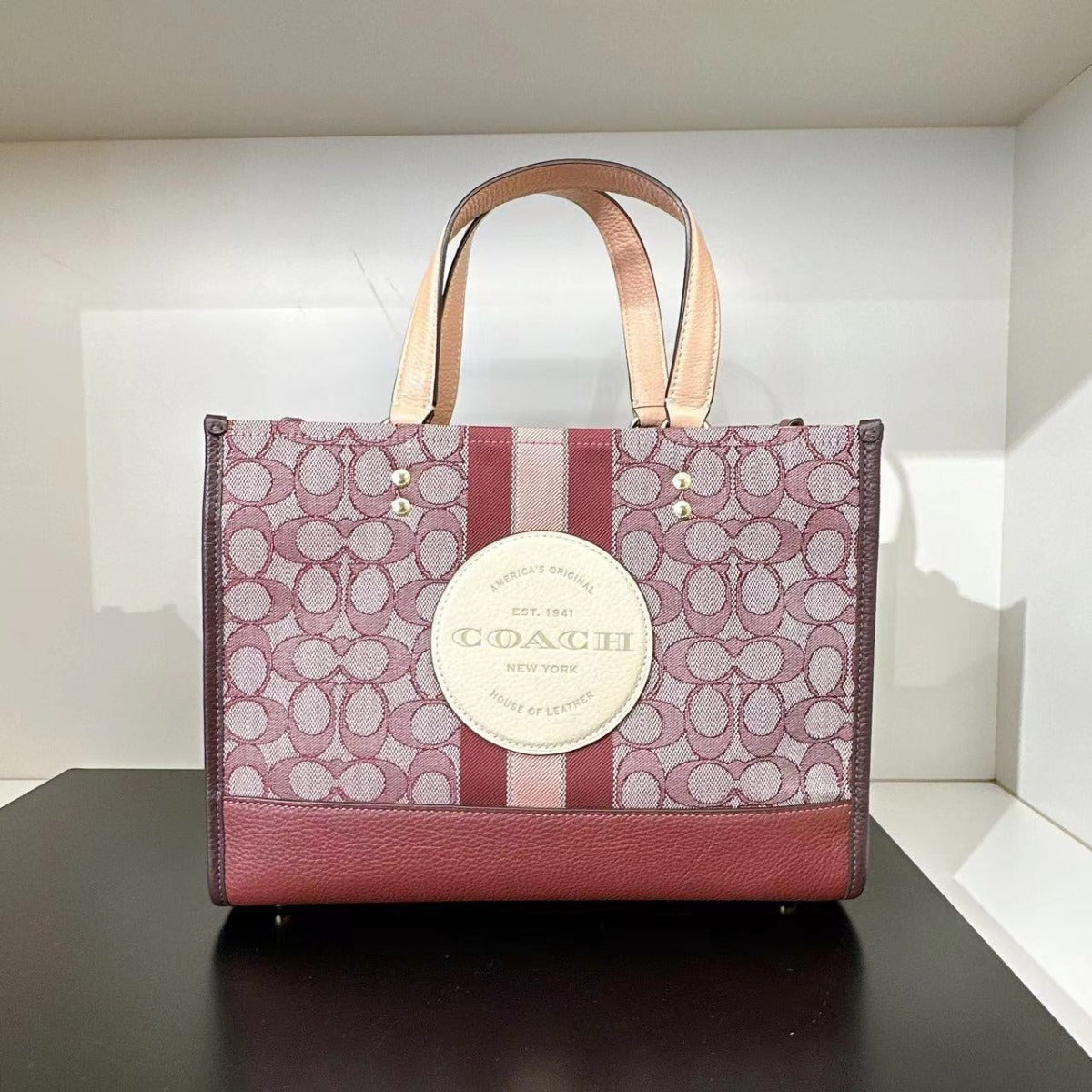 Coach C8448 Dempsey Carryall In Signature Jacquard In Gold/Wine Multi Coach C8448 Dempsey Carryall In Signature Jacquard In Gold/Wine Multi